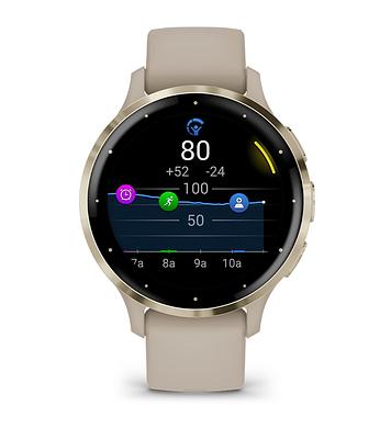 Garmin Venu 3S Soft Gold With French Gray Case and Leather Band